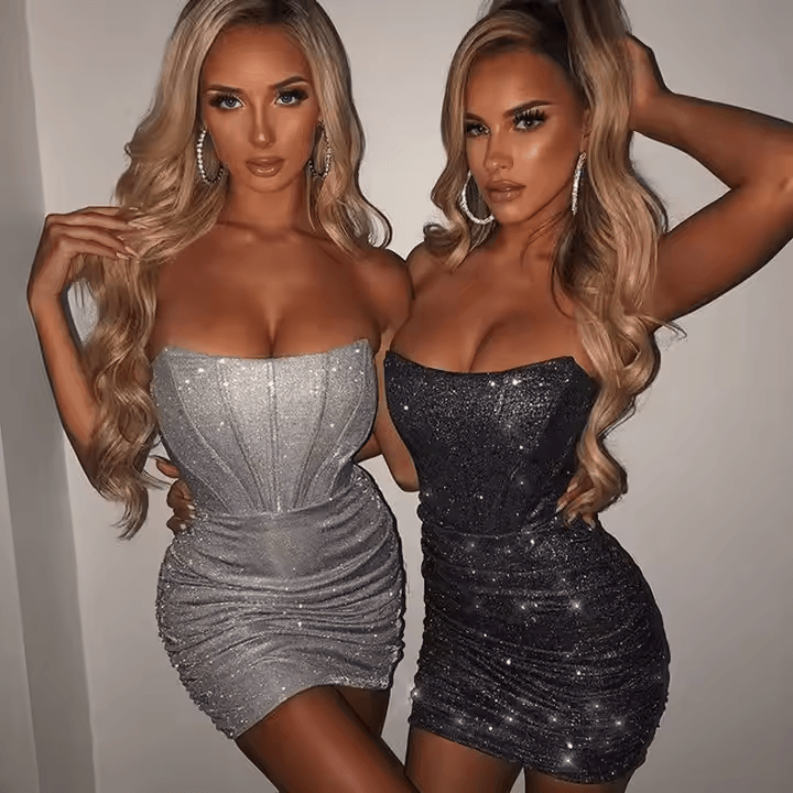 FAYE CORSET MINI DRESS - SILVER